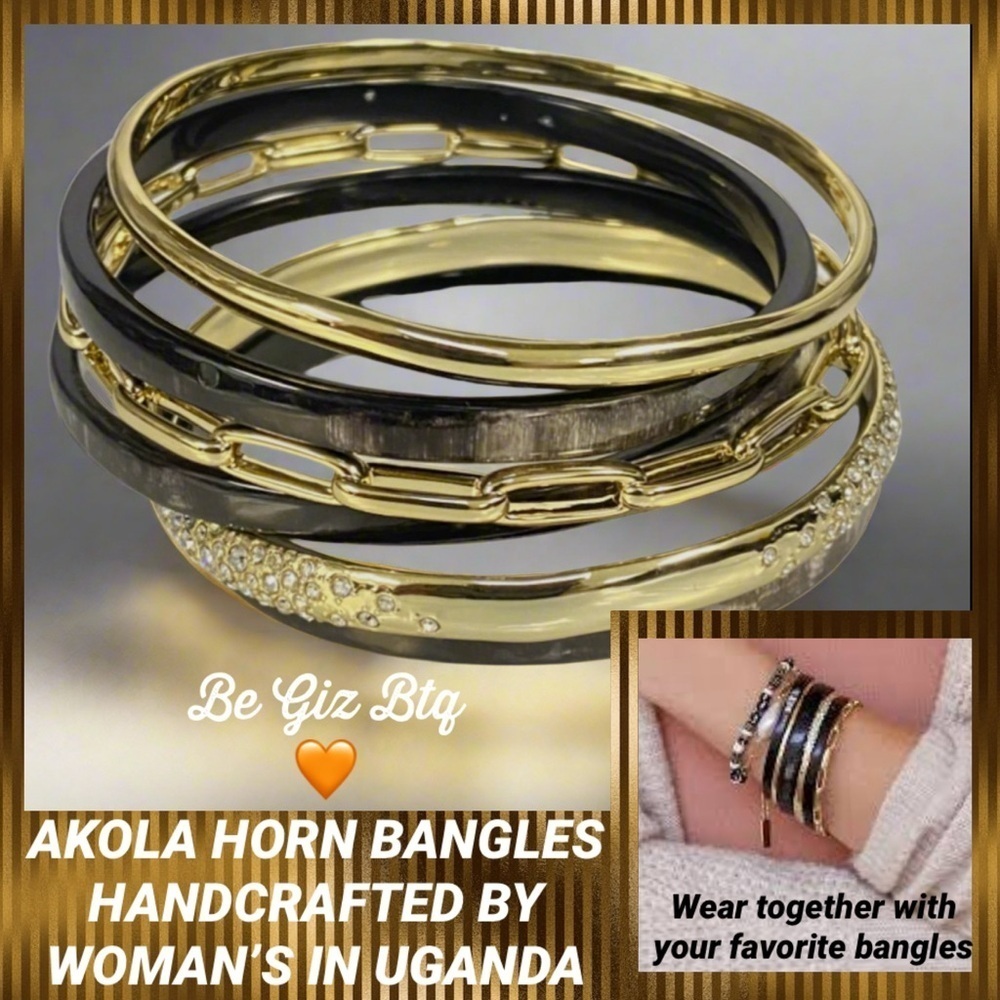 🔥🔥NWT Akola  “UNIQUE” Black 10k Gold Plated 6-Piece Zuri Bangle Bracelet